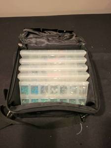 lot 131J image: Bead Organizer Bag with Assorted Beads and Storage Trays