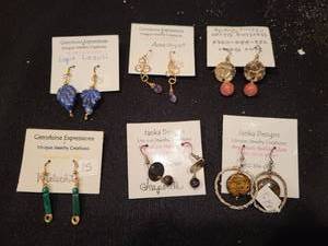 lot 155J image: Collection of 6 Pairs Artisan Gemstone Earrings with Gold and Sterling Silver Accents