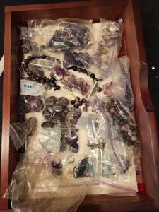 lot 166J image: Collection of Purple Gemstone Beads and Tumbled Stones Assortment