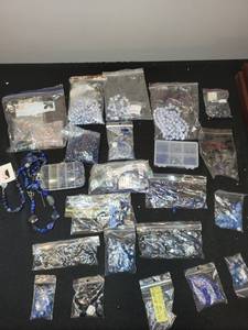 lot 169J image: Large Lot of Assorted Blue Beads and Jewelry-Making Supplies