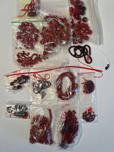 lot 87J image: Collection of Red Glass, Stone, and Ceramic Beads Assorted Shapes and Sizes