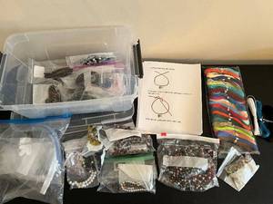 lot 201J image: Bead Stringing and Jewelry Making Kit with Storage Box and Assorted Supplies