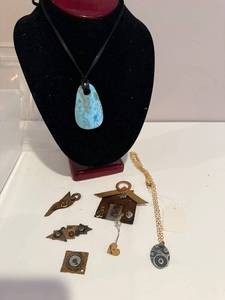 lot 21J image: Artisan Jewelry Lot with Turquoise Pendant and Keum Boo Necklace
