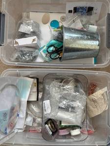 lot 50J image: Large Lot of Metal Crafting Supplies and Tools in Storage Bins