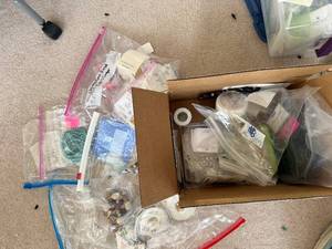 lot 57J image: Collection of Gemstone Beads, Jewelry Findings, and Crafting Supplies in Bags and Box