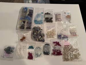 lot 105J image: Large Assorted Lot of Gemstone, Glass, and Shell Beads with Organizer Case