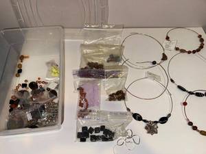 lot 113J image: Jewelry Supplies and Finished Choker Necklace Collection with Beads and Findings