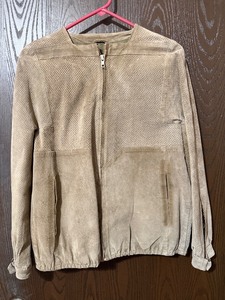 lot 57C image: Tan Perforated Suede Jacket - Zip Front, Elastic Hem, Buckle Cuffs