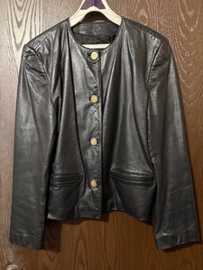 lot 62C image: Evan Davies Leather Jacket - 100% Cow Napa Leather, Gold Button Front