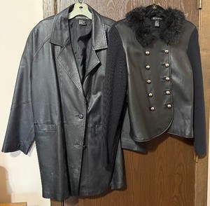 lot 38C image: Savannah Leather Coat M & INC Faux-Leather Jacket with Fur Collar - Black (lot of 2)