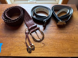 lot 41C image: 3 pc. Belt Set - 3 Belts Size L Black & Brown Leather Buckles