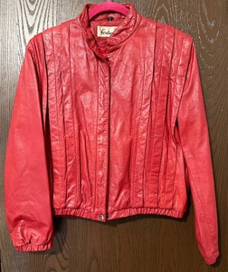 lot 43C image: Verducci Red Leather Bomber Jacket - Vertical Panel Quilting