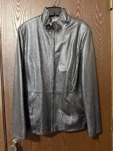 lot 52C image: Reflections Images of You Missy Leather-Look Jacket - Gunmetal Metallic