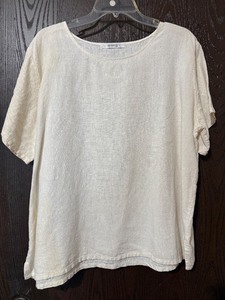 lot 31C image: Two White Blouses - Ally Wear and Compositions Satin Blouse Size 10 & Off-White Short-Sleeve Top (Lot of 2)