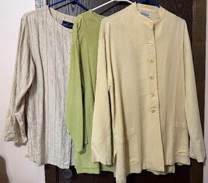 lot 32C image: Carole Little Sport Stripe Linen Shirt - Saks Fifth Avenue Knit Silk Top - Jones & Co Linen Tunic (Lot of 3)