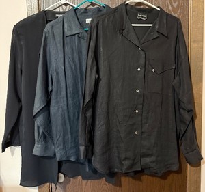 lot 33C image: Merona Linen Button-Down Shirt & Ronaldus Shamask Black button front & Theo Miles Black Shirt (Lot of 3)