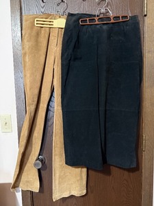 lot 66C image: Modern Leather Black Skirt - Size 14 and Unbranded Tan Pants