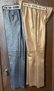 lot 67C image: FOLIO Saks Fifth Avenue and Reflections - Images of You Missy 14 Leather Pants - 2 Pairs Metallic BlueSilver & Gold, 100% Leather