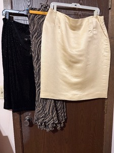 lot 15C image: Jones New York Silk Pencil Skirt 14 - JM Collection Zebra-Print Rayon Skirt 12 - Casual Corner Stretch Sparkle Skirt