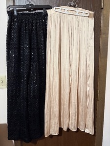 lot 16C image: Shimmer Skirt Collection H&M Beige Satin Maxi Skirt EU 42  US 12 & Jonathan Logan Black Sequin Maxi Skirt (lot of 2)