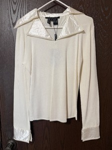 lot 25C image: Michelle Nicole Ivory Satin Collar Blouse - Size L, Womens Silk Top for Dressy Occasions