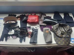 lot 219C image: Louis Vuitton (knock-offs) Monogram Cap & Accessories - Sunglasses, Anne Klein Pouch, Gloves, Scarf