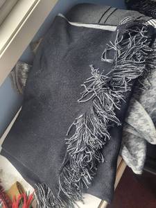 lot 220C image: Charcoal Wrap with Fringe & Assorted Woven Scarves