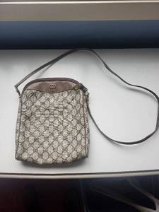 lot 222C image: Gucci (Knock-off) GG Monogram Canvas Crossbody Bag - Brown Leather Trim - Made in Italy