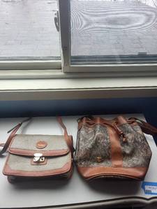 lot 247C image: Dooney & Bourke Handbag Crossbody Gray Leather & Floral Jacquard Bucket (Lot of 2)