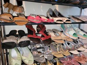 lot 299C image: Assorted Womens Sandals & Heels - CB Collection Pink Strappy Sandals, Mint Wedges