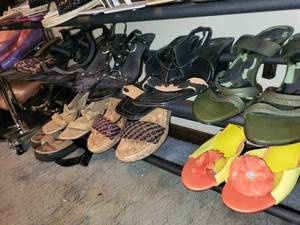 lot 302C image: Newport News Sandals - Leopard Print, Cork Wedges & Camouflage Straps