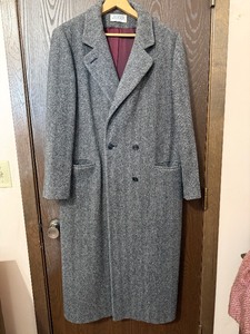 lot 316C image: J.G. Hook Wool Overcoat - Made in USA, Grey Herringbone, Long Coat