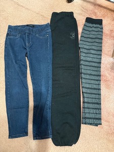 lot 325C image: Leggings and Sweat Pant Lot - Liverpool Jeans Co Denim Jeans - Chanel Paris Logo Jerzees brand Sweatpants - Gold Medal Striped Leggings