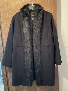 lot 367C image: basement bedroom closet - Dennis Basso Wool Coat with Faux Fur Collar - Size L - Black