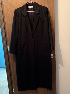 lot 374C image: basement bedroom closet - Bill Haire for FRIEDRICKS SPORT Black Long Coat - Designer Overcoat for Formal Wear