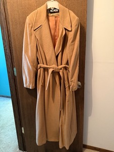 lot 381C image: basement bedroom closet - Dale Dressin for Harlem Camelhair Coat - 100% Camelhair - Size 14