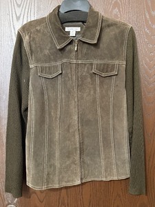 lot 120C image: Coldwater Creek Brown Suede-Look Jacket with Knit Sleeves & back - Size 14