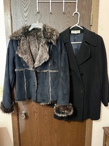 lot 307C image: Larry Levine Designs Black Wool Coat (Size 10) & Black Fur-Trimmed Jacket - (Lot of 2)
