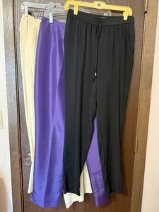 lot 101C image: Silk Pants Bundle (Lot of 3) - August Silk Med - Cream, Jennifer Lopez S Black & Uniform John Paul Richard 12 PurpleBeige