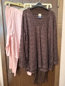 lot 109C image: La Palapa & Faded glory -Brown Lace Swim Cover-Up Top & Pant XL & L , Hunters Run -Pink Linen Top and Pink Linen-blend Pant