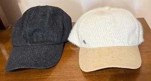 lot 318C image: Denim Baseball Cap & Cream Fuzzy Baseball Cap with Beige Brim - 2 Hats