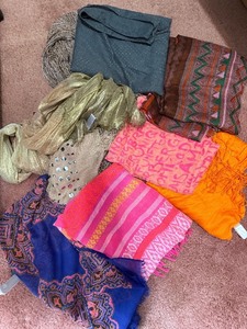 lot 322C image: Assorted Scarves & Shawls - Colorful Prints, Sparkle, Tassels & Metal Stud Accents for Spring
