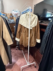 lot 363C image: Rolling Clothing Rack with Top Shelf - White Metal on Casters