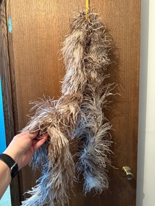 lot 389C image: basement bedroom top shelf - Feather Boa Scarf - Long Shaggy Grey Faux Ostrich Decor