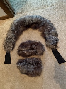 lot 390C image: basement bedroom top shelf - Gray Faux Fur Collar With Black Straps - 3-Piece Fur Accessory Set