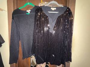 lot 129C image: Talbots Sparkly Knit Top - Michael Kors Sequin Top - Vince Camuto Leopard Print Leggings