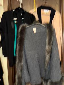 lot 143C image: Chicos Grey Fur-Trim Cape & Liz Lange Completely Me Cardigan (BlackCamel) & MISOOK Green Tank Top with Chiara Marconi Cardigan