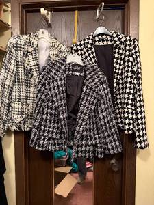 lot 156C image: Tweed Blazers (Lot of 3) - BlackWhite Houndstooth & Cream Plaid