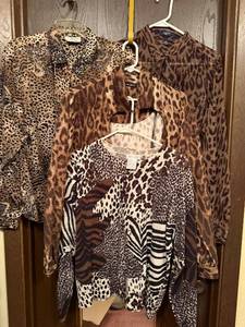 lot 167C image: Leopard Print Shirts - Chaps Ralph Lauren, Pierre Cardin, Sweet Basil, Heritage Road (Lot of 4)