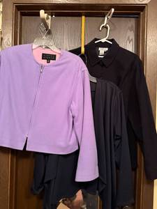 lot 173C image: Finity Studio Lavender Zip-Front Jacket & Black Button-Down Shirt & Navy Long-Sleeve Top